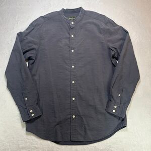 Eddie Bauer Men's Band Collar Button Down Shirt Gray Medium Long Sleeve